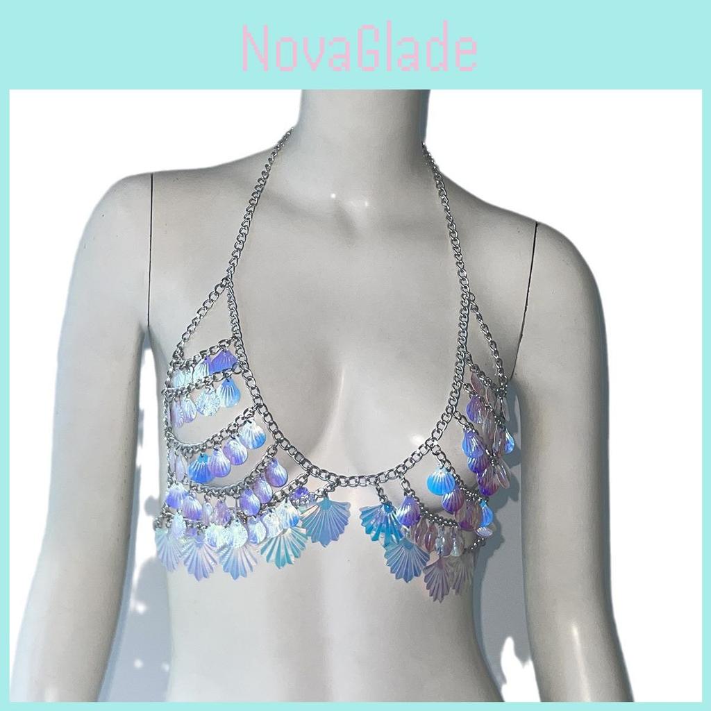 Metallic Shell Body Chain For Women With Electroplated Finish And Geometric Style For Summer Beach Attire