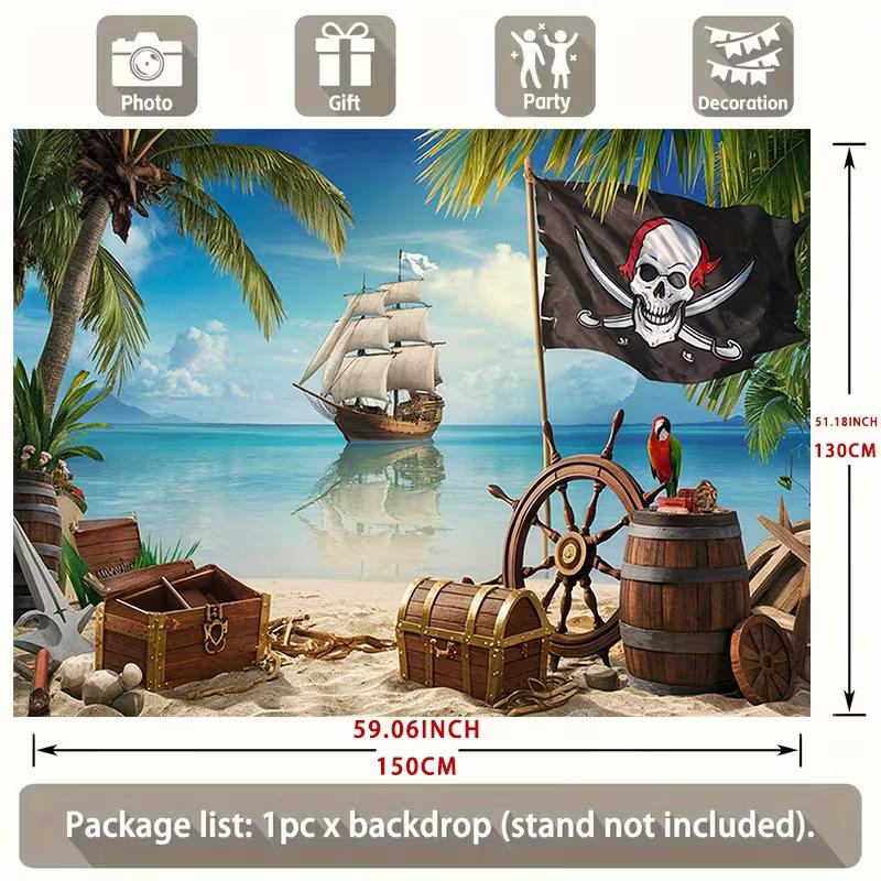 2D Jolly Roger Piraten Hintergrund - Tropische Strandparty Fotografie Banner