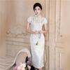 Jacquard Patterned Slim Qipao: Elegant Chinese-Style Long Dress for Formal and Daily Wear.