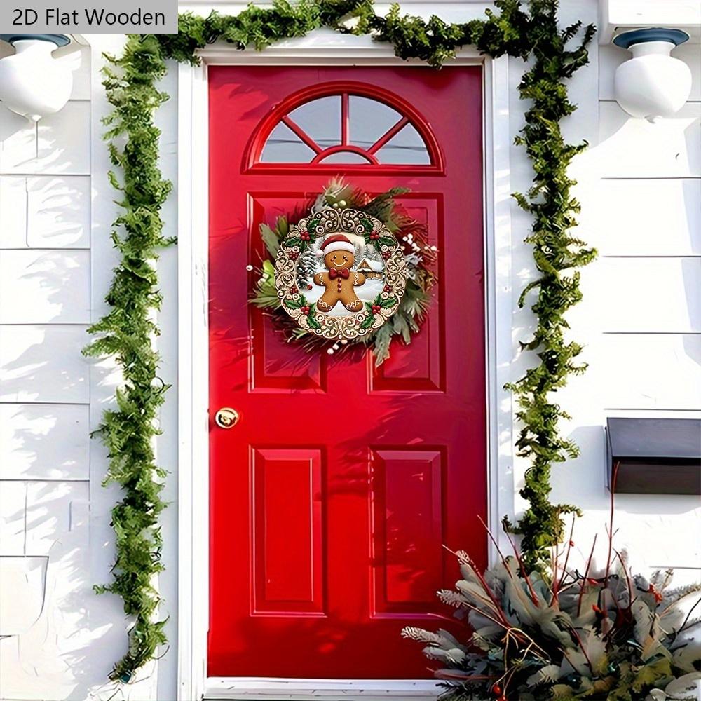 Wooden Christmas Sign with Gingerbread Man Pattern - Navidad Round Sign for Front Door, Wall Hanging Decor - Ideal Christmas Decoration