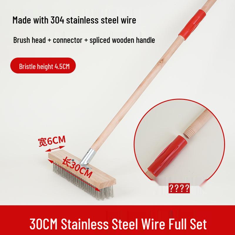 Stainless Steel Long Handle Outdoor Floor Scrub Brush with Stiff Bristles