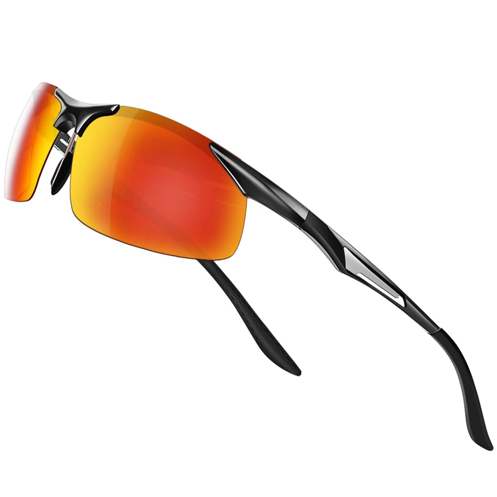 

Glazata Polarized Sports UV400 for and Driving Sunglasses, Protection, Driving, Baseball, Cycling, Motorcycles, Running, Golf, (Red Lenses)