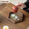 Zen Water Textured Glass Cup Coaster Walnut Wood Hexagonal Tea Tray Japanese Small Teapot Holder Household Tea Table Accessories