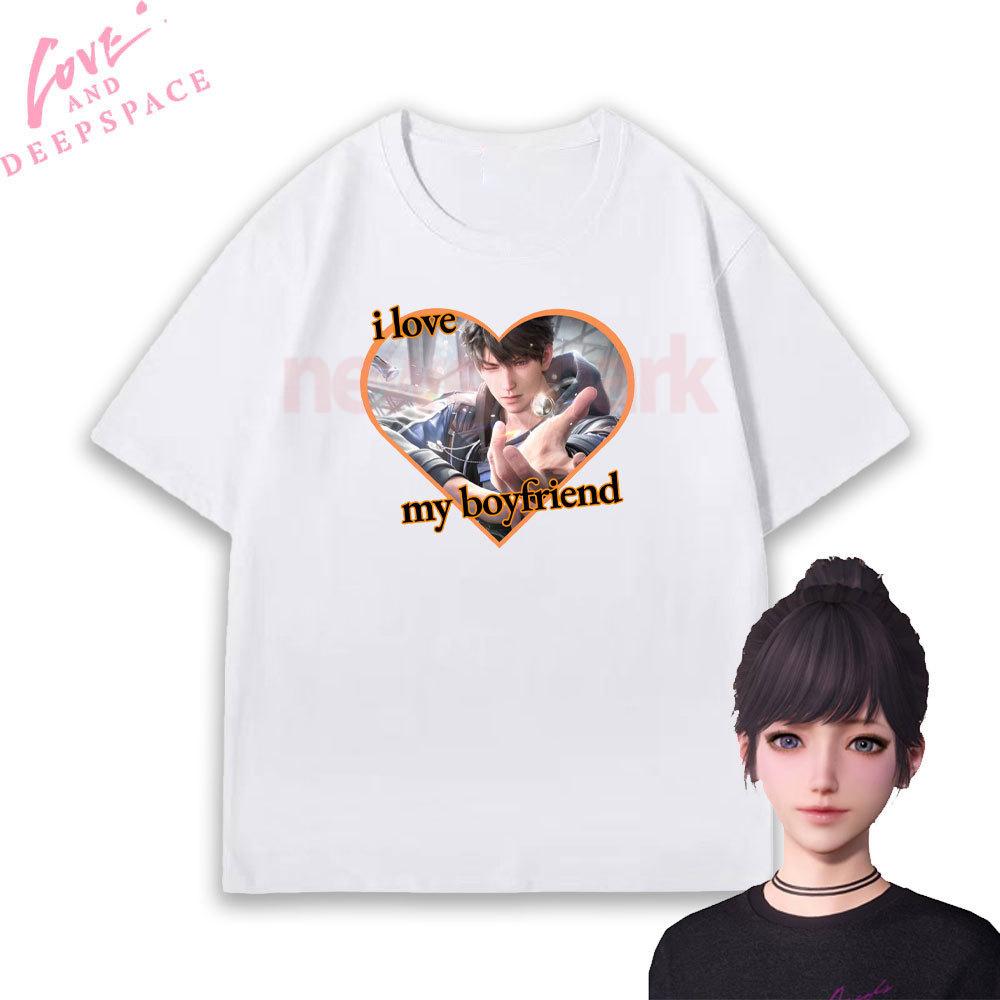 I Love My Boyfriend Caleb Love and Deepspace Graphic T Shirts Otome Game Women Unisex Couple Cotton Tshirt Oneck Shortsleev