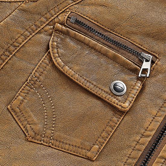 Winter Padded Long-sleeved Large Size Washed Solid Colour Vintage Leather Jacket Washed Faded Craft Jacket Men's Fashion Handsome Jacket