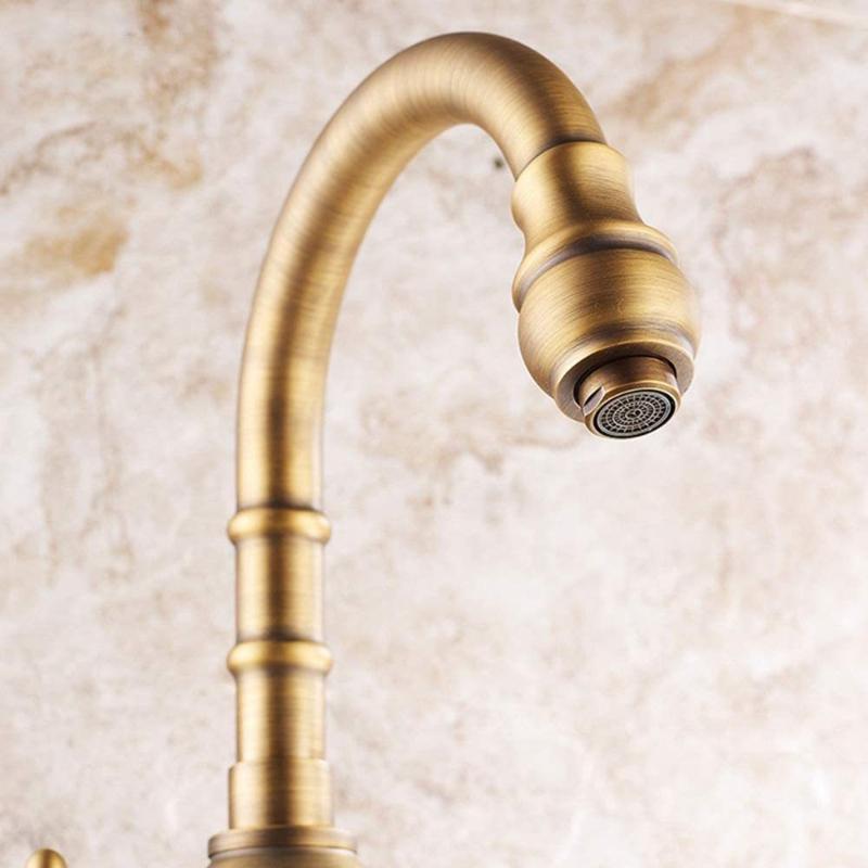Antique Kitchen Faucets Deck Mounted Single Handle Hot Cold Vessel Sink Mixer Tap Brass 360 Degree Kitchen Bathroom Taps