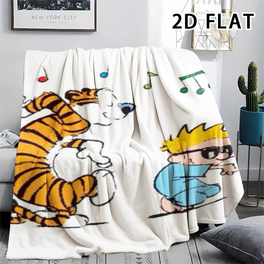 1Pc Calvin and Hobbes Print Flannel Blanket, High quality Comfortable for All Seasons, Home Decor, Warmth and Comfort, Perfect for Christmas Gifts