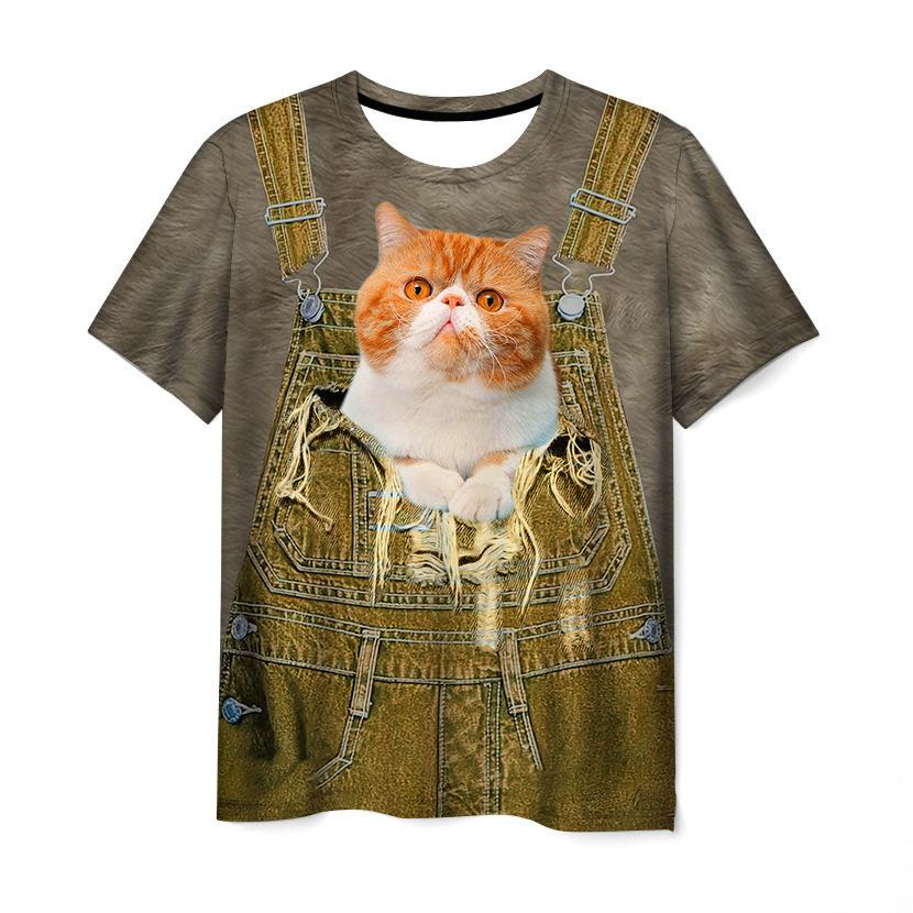 Letní tričko s kulatým výstřihem, 3D potiskem kočky se vzhledem falešných šlí, módní, ležérní, s krátkým rukávem, dětské, pro chlapce a dívky