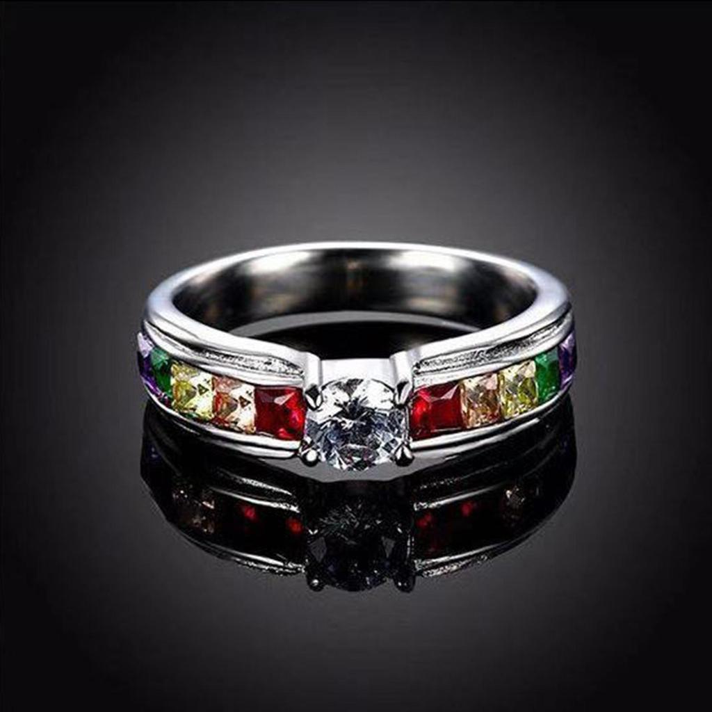 Color Rainbow Cubic Zircon Rings For Women Wedding Lovely Engagement Proposal Ring Accessory