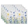 Watercolor Floral Placemats Set of 4 Blue Yellow Poppy Flowers Washable Non-Slip Heat Resistant 12×18 Inch Spring Summer Seasonal Linen Fabric Table M