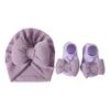 Cotton Knit Baby Hat Socks Set 0-12 Months Newborn Turban Hat Baby Bow Fetal Cap  Home/Outdoor