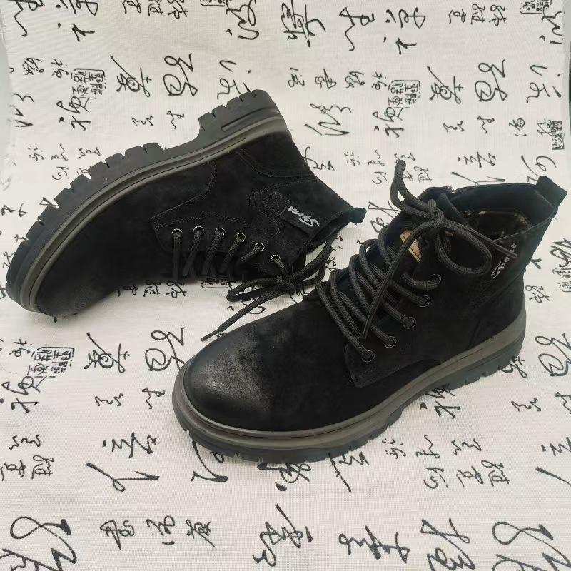 

Leather medium and high-top shoes side zipper Martin boots autumn and winter men s shoes Korean board idle shoes men s shoes 38 чорний