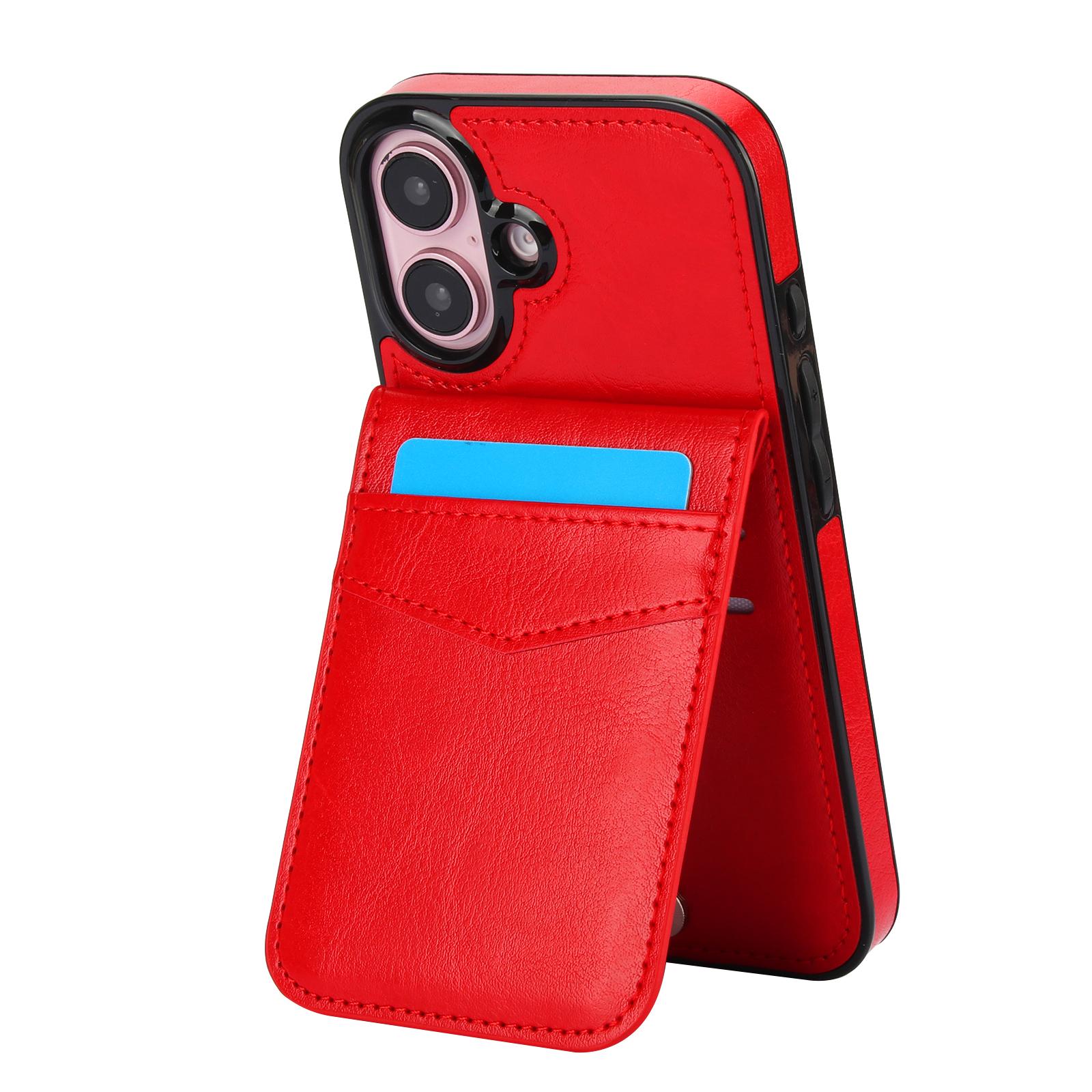 

Verical Card Solt Holder Bag Leather Cover for iPhone 16 Pro Max 16E 15 14 13 12 11 X XR XS Wallet Case Kickstand Slim Pocket For iPhone 15 червоний