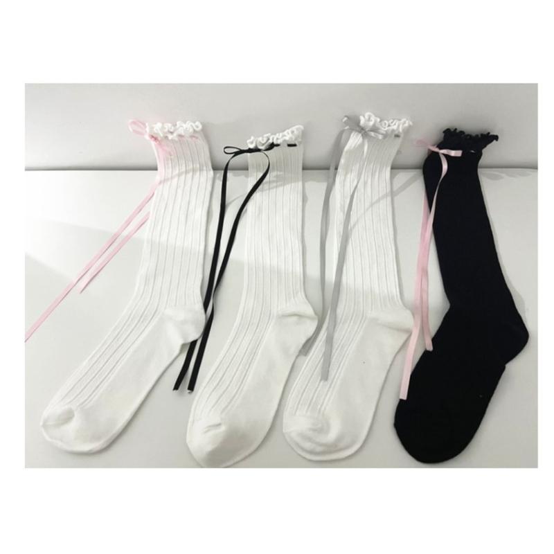 1 Pair Lace Ruffle Style Socks Long Socks Girls Breathable Cute Lolitas Socks Sexy Cotton Womens Autumn Thin Calf Socks