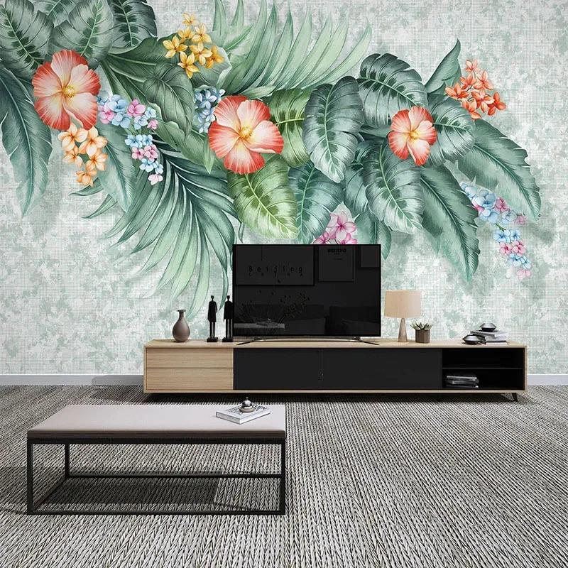Photo Wallpaper Modern Hand Painted Tropical Plants Flowers And Birds Murals Living Room Tv Sofa Bedroom Home Decor Wall Mural