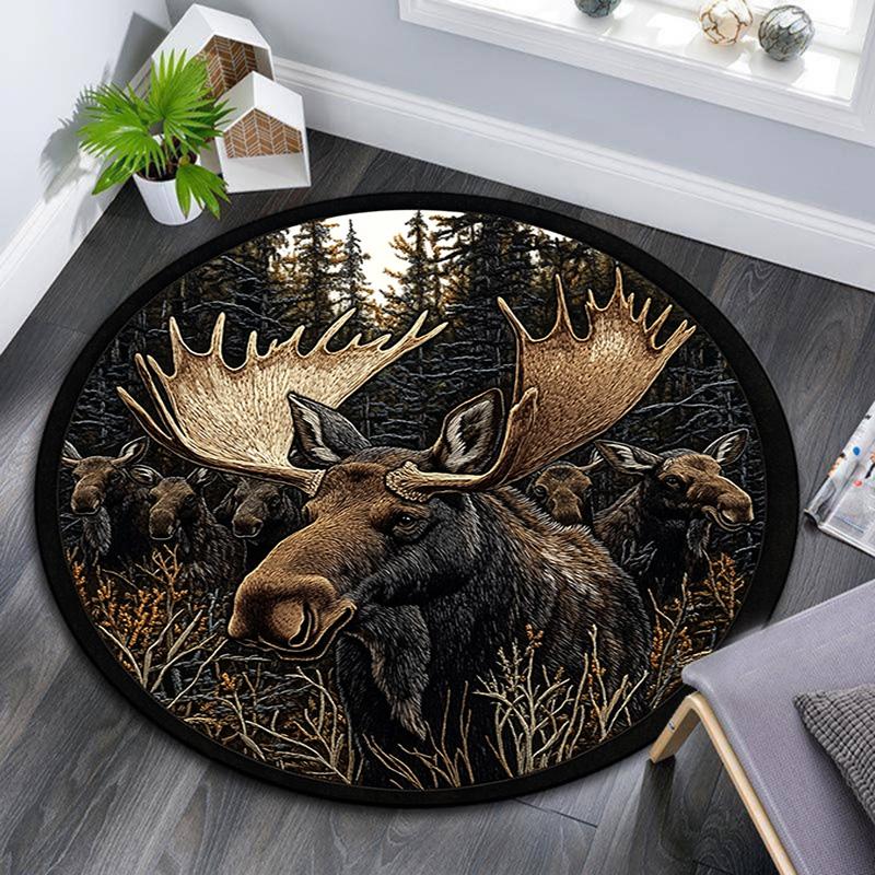 

Moose Round Area Rug,Carpet Rug for Living Room Bedroom Sofa Playroom Decor,Non-slip Floor Mat 80cmx80cm