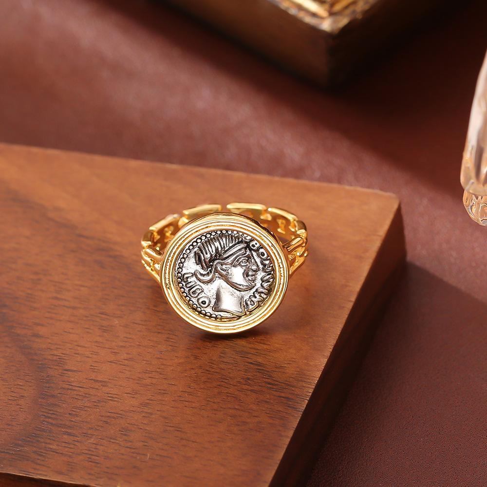 Vintage Court Style Portrait Adjustable Ring, Minimalist Fashion Chic Open Band, Unique Elegant Statement Jewelry Gift