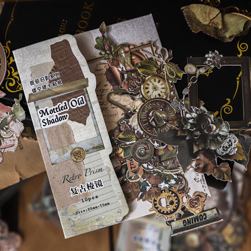 1pack/10pcs Vintage Hollow Hard Card Stickers, Thick Carved Border, DIY Handmade Album Scrapbooking Decorative Paper Supplies