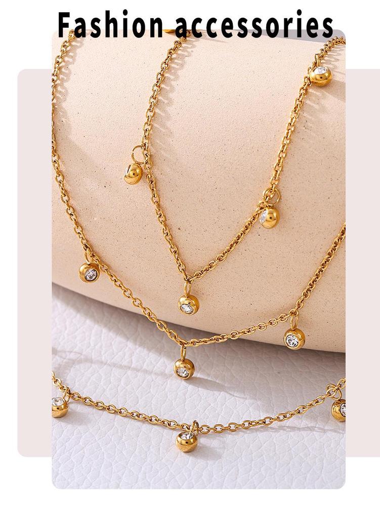 Qiong Yao Stainless Steel Zircon Anklet - Round Bead Light Luxury Foot Chain Accessory