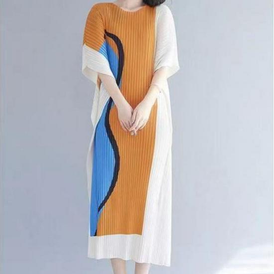 

Miyake Pleats 2024 Лето Платье макси во французском стиле: Шикарный, Молодежный, Нишевый Дизайн One Size красный/оранжевый