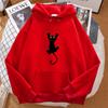 Naughty Black Cat Print Women's Hooded Hip-hop Comfortable Sweatshirt Cartoon Soft Hooded Harajuku Sportswear