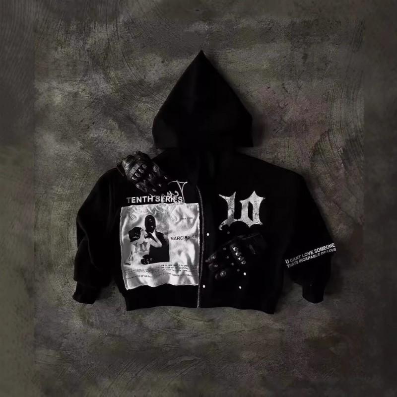 Mens Oversized Hooded Zip-Up Sweatshirt With Star Print Loose Fit Casual Long Sleeve Top