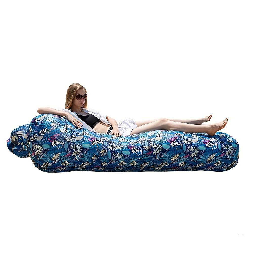 1-Person Tropical Print Quick-Inflating Beach Lounger - Durable Oxford Fabric, Self-Inflating Air Mattress for Camping, Festivals & Outdoor Relaxation
