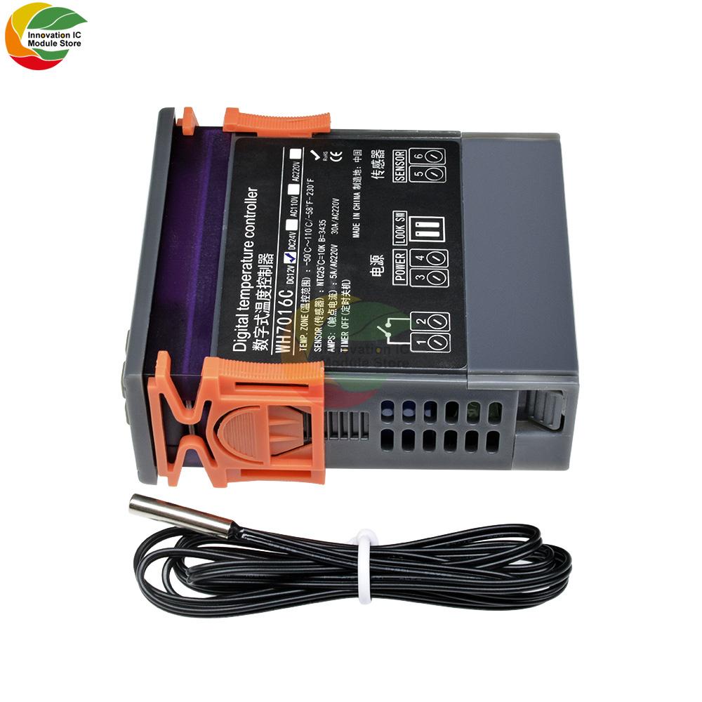 WH7016C DC 12V 24V AC 90V-250V 10A Temperature Controller LCD Digital Thermomter Thermostat Meter Pyrometer with Probe Sensor