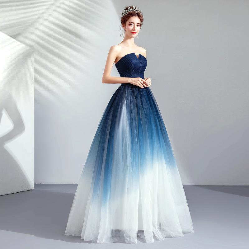 Cielo stellato da sogno cambio graduale blu tubo da banchetto abiti per esibizioni studentesche test artistico presentatore passerella abito da sera per matrimoni