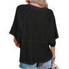 Women's Patchwork Solid Color Round Neck Three-quarter Sleeve Pagoda Sleeve Loose T-shirt