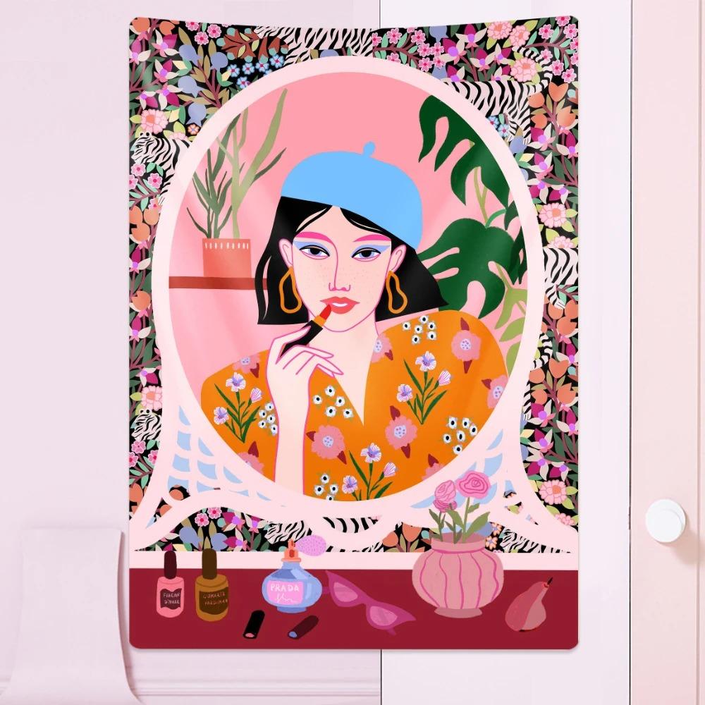 Fresh and Personalized Fashion Girl Wall Hanging Office Living Room Tapestry Home Wall Decoration Tapestry