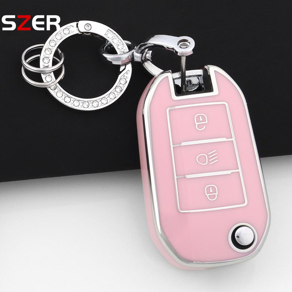 New Tpu Car Key Case Cover For Peugeot 208 308 408 508 2008 3008 4008 5008 For Citroen C3 C4 Cactus C6 C8 Protector Fob Keychain