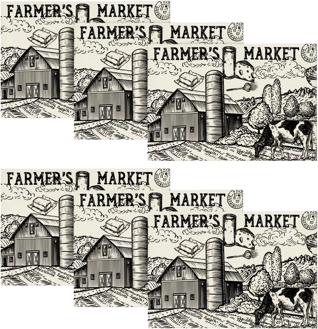 

Tractor Milk Farm Placemats Set of 6, 12x18 Inch Seasonal Autumn Cow House Fall Table Mats for Party Kitchen Dining Decoration Beige 6pcs