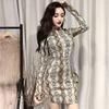 Women Snake Print Dress Turtleneck Sexy Long Sleeve Tight Slim Dress Sexy Dress Femal