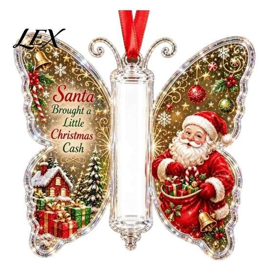Acrylic Cash Display Christmas Gift Ornament, Butterfly Money Holder with Built?in Festive Party Decoration Clear Compartment, Holiday Hanging