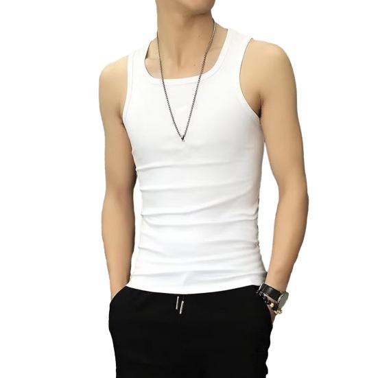 Men Summer Vest Sleeveless Pure Color O Neck Slim Fit Elastic Pullover Soft Breathable Gym Exercise Sports Tank Top