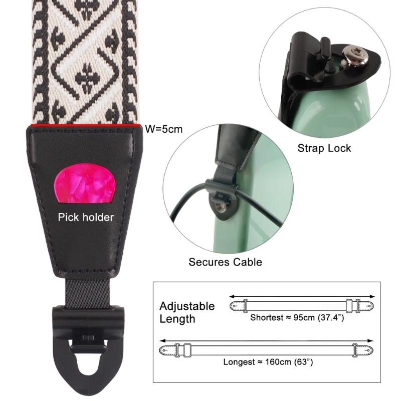 Adjustable Guitar Strap Acoustic Guitar Shoulder Belt Strap with Leather Ends Stringed Instrument Accessories