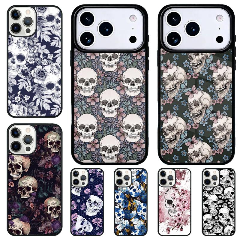 Gothic Floral Skull Phone Case for iPhone 17 Air 16 15 11 12 14 13 Pro Max Shockproof Cover