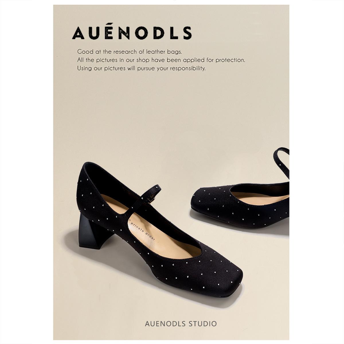 

Премиальный темперамент ниша 2024 черные туфли в горошек на толстом каблуке с квадратной головкой французское слово туфли Мэри Джейн на высоком каблуке 34 чёрный