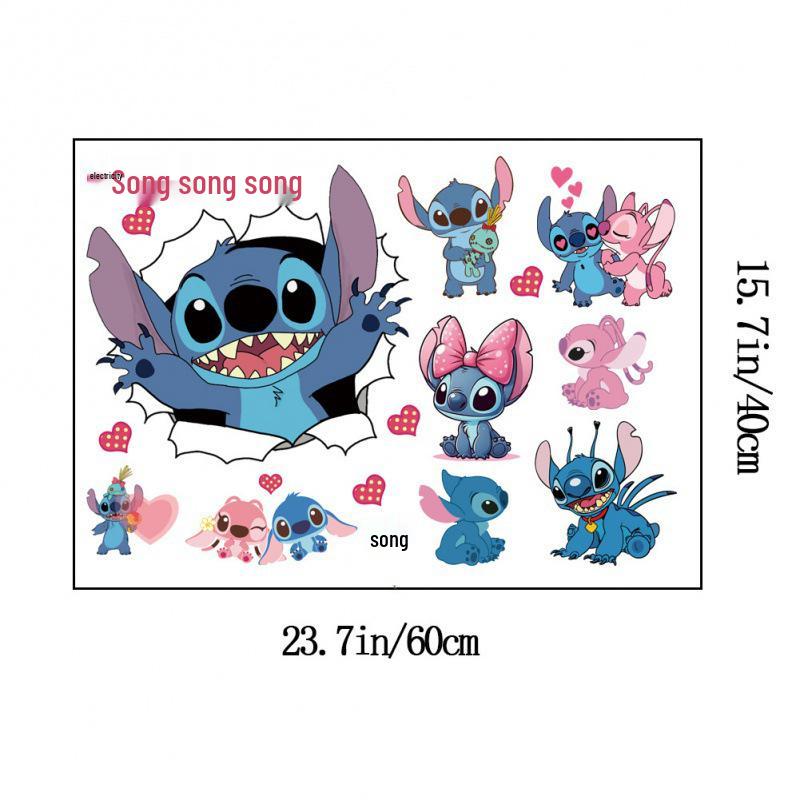 Stitch Anime PVC Self-Adhesive Wall Stickers for Kids' Rooms and Kindergartens
