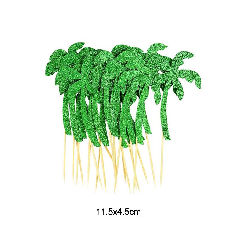 10pcs Hawaiian Party Cupcake Toppers Flamingo Trees Luau Summer Tropical Party Cake Decoration Birthday Party Wedding Supplies