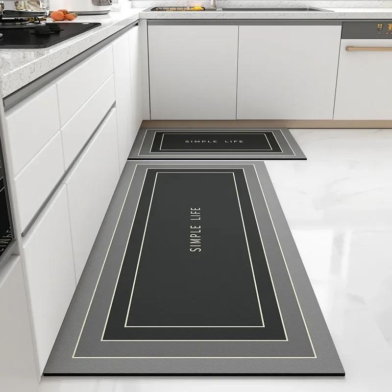 Kitchen Floor Mat Absorbent Non-slip Carpet Quick-drying Diatom Mud Oil Absorption Long Foot Mats Gray Rug Home Decoration Rugs