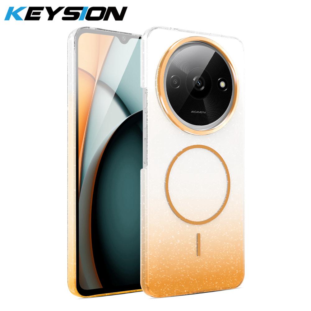 

KEYSION Luxury Gradient Glitter Magnetic Phone Case for Redmi A3 A3X Transparent Hard PC Shockproof Back Cover for Xiaomi POCO C61 for Redmi A3 золотий