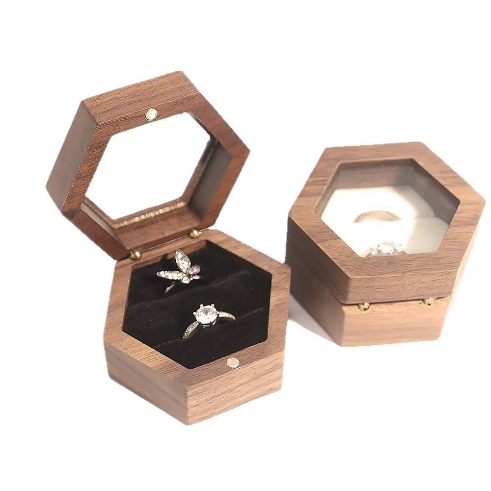 Wooden Jewelry Box Retro Lover Ring Display Box High-quality Ring Storage Box Engagement