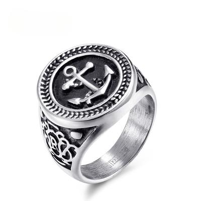 Vintage Navy Anchor Men's Titanium Steel Ring Men's Personalized Jewelry