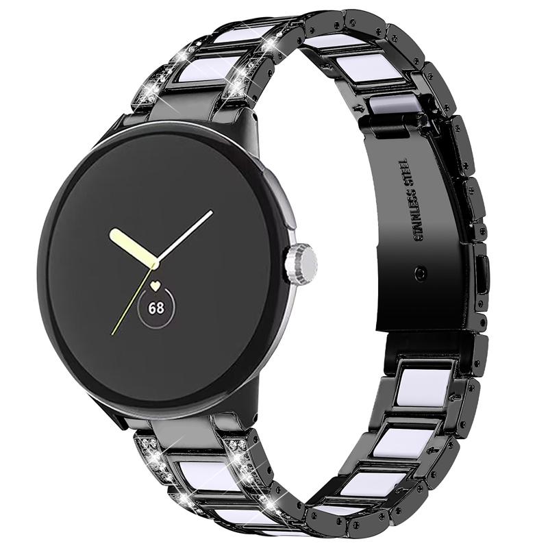 

For Google Pixel Watch 3 41mm/Watch 2/Pixel Watch Stainless Steel Resin Strap Bracelet Rhinestone Decor Replacement Wristband As shown R