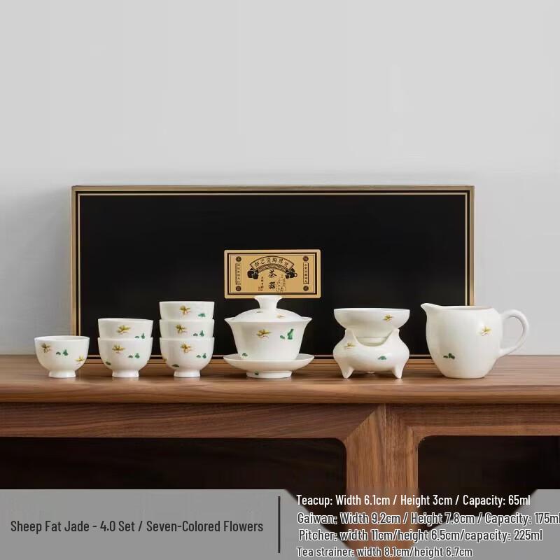 Muyi Stainless Steel Gongfu Tea Set - Mutton Fat Jade Style with Colorful Flowers