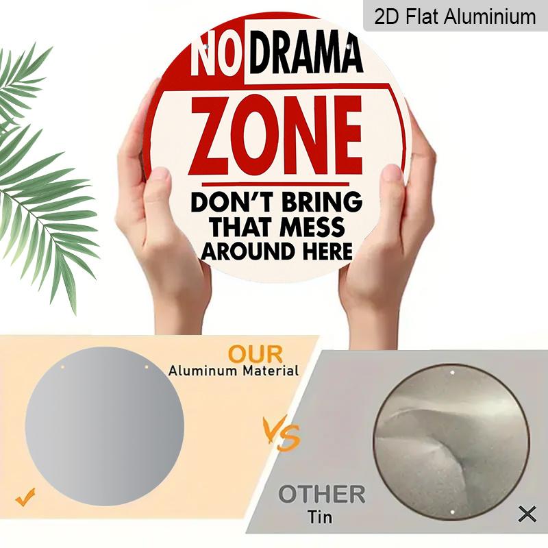 2D Flat 1pc, 8x8 in, No Drama Zone Aluminum Metal Sign, Decorative Signs & Plaques Printed Design, Front Door Porch Living Room Bedroom Home Decor