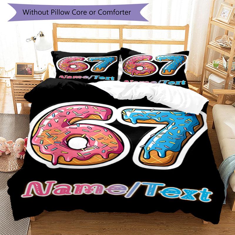 3PC Custom Name Donut Number Celebration Bedding Set Printed  Bedding Set Duvet Cover Closure Includes 1 Duvet Cover & 126 Pillowcases for Bedroom