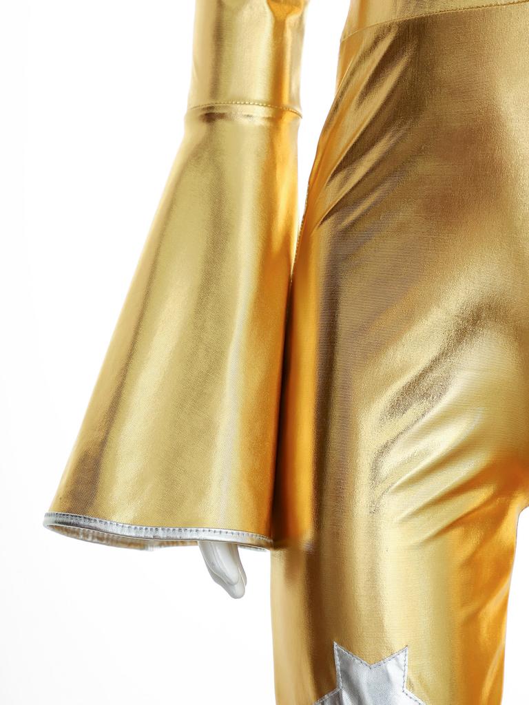 Kids Retro 70s Disco Jumpsuit, Flare Sleeve Ruffle Bodysuit with Bell Bottom Pants, Comfortable Dance Party Cosplay Costume